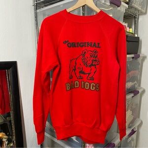 The Original Bad Dogs Vintage Men’s L Red Puff Print Crewneck Sweater Collar Dog